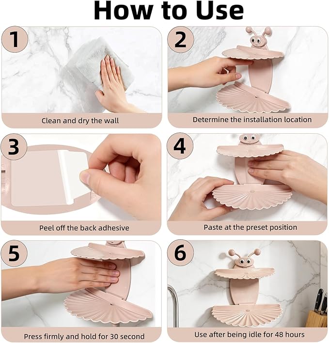 2PCS Double-Deck Soap Dish Holder for Shower, Bee Shape Wall Mounted Soap Holder with Strong Adhesive, Self Draining Soap Tray, No Drilling Bathroom Accessories, Nordic Pink