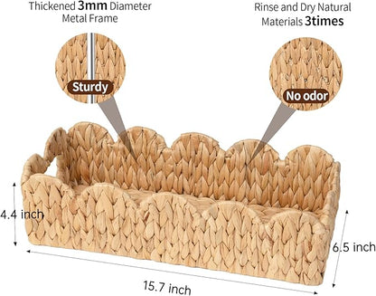 Coeusy Toilet Tank Basket for Bathroom,Scalloped Edge Wicker Basket for Toilet Paper Storage,Small Baskets for Countertop,Shelves,Living Room,Bedroom,Both Organizer&Decor,Natural Water Hyacinth