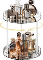 Lolalet 360 Degree Rotating Acrylic Perfume Organizer Stand, 2 Tiers Clear Perfumes Holder Display Rack, Makeup Skincare Organization for Vanity Bathroom Countertop -Medium, Clear