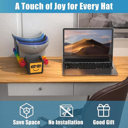 Hat Organizer Hat Rack Stand 2-Pack,Hold Up to 14 Caps,Rainbow Hands Baseball Cap Organizer Holder,Non-Wall Storage with Smiling Face, Anti-Slip Base for Desktop/Closet (Organizador)