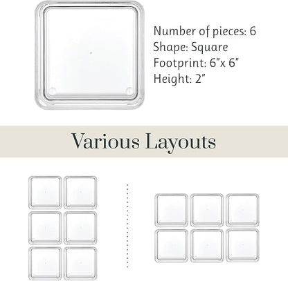STORi SimpleSort 6-Piece Stackable Clear Drawer Organizer Set | 6" x 6" x 2" Square Trays | Small Makeup Vanity Storage Bins and Office Desk Drawer Dividers | Made in USA