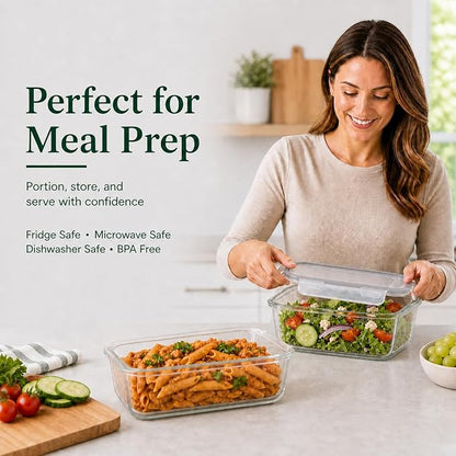 2 Pack 63oz Large Glass Storage Containers with Lids Big Meal Prep Food Container Set for Storing food, vegetables or fruits, BPA Free, Freezer Dishwasher Oven Safe (gray)