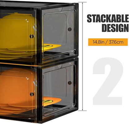 SCAVATA Hat Organizer Box, Stackable Clear Baseball Caps Holder Box Containers with Magnetic Door for Hats Snapback Cap Storag, Hat Rack Display Case, Holds 8 Hats Each (Black, 4 Pack)