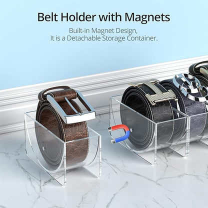 Belt Organizer, KDSKSC 6 Pack Acrylic Belt Storage Holder with Magnet, Detachable Storage Belt Container Clear Display Case for Closet and Drawer Belts Tie Bow Tie