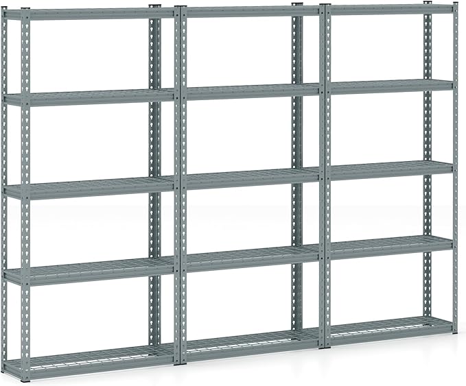 Goplus 5-Tier Metal Shelving Unit, 3 Pack Heavy Duty Wire Storage Rack with Anti-Slip Foot Pads, Height Adjustable Shelves for Warehouse, Kitchen, Living Room, Garage, 12" D x 35.5" W x 72" H