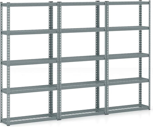 Goplus 5-Tier Metal Shelving Unit, 3 Pack Heavy Duty Wire Storage Rack with Anti-Slip Foot Pads, Height Adjustable Shelves for Warehouse, Kitchen, Living Room, Garage, 12" D x 35.5" W x 72" H