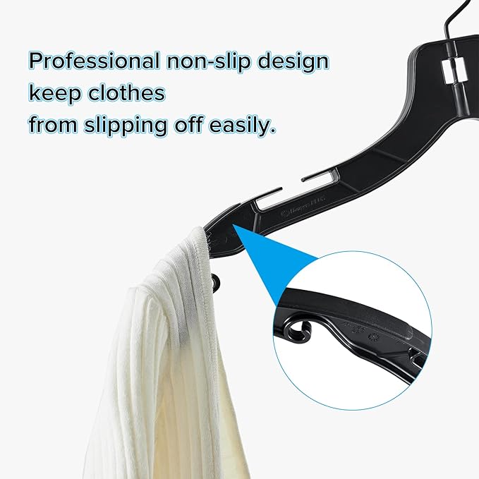Plastic Hangers with 360 Swivel Metal Hook, Heavy Duty Clothes Hangers, Durable Closet Hangers for Shirt, Coat and Dress (30 Pack, Black)