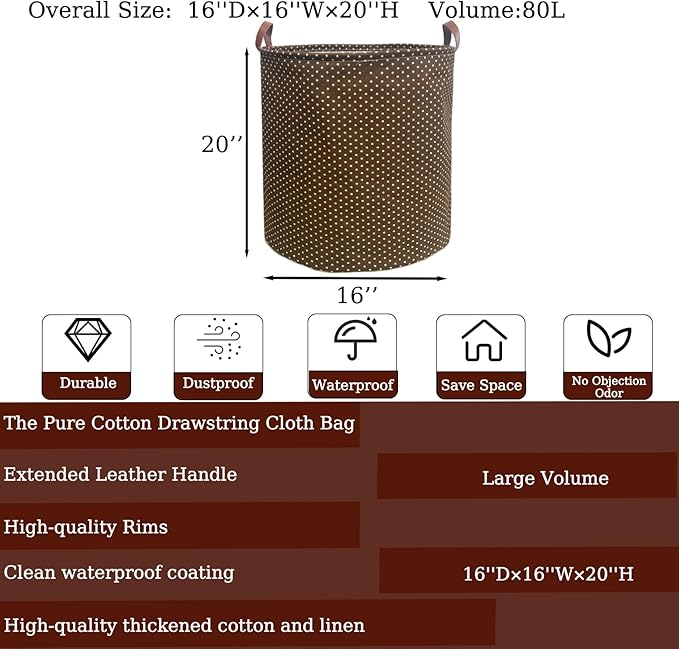 80L Waterproof Laundry Hamper in Family Leather Handle Laundry Basket in Dormitory Collapsible Laundry Bag in Nursery (96-Satisfied laundry hampers, 80L)