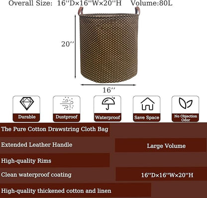 80L Waterproof Laundry Hamper in Family Leather Handle Laundry Basket in Dormitory Collapsible Laundry Bag in Nursery (96-Satisfied laundry hampers, 80L)