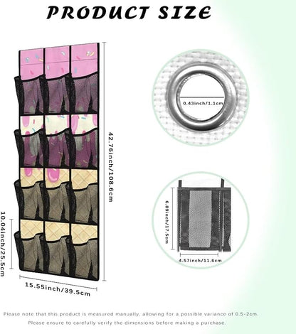 Ice Cream Over the Door Hanging Organizer for Closet - Heavy Duty Large Storage Bags with Metal Hooks, Space Saving Home Organization