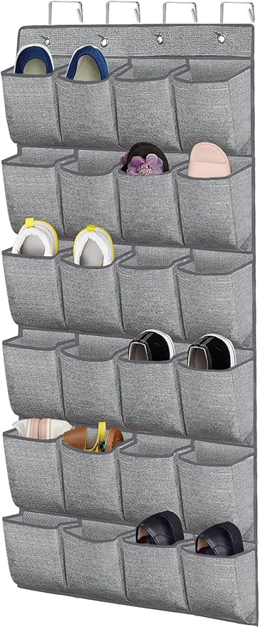 homyfort Over the Door Shoe Organizer,Hanging Shoe Rack Storage Holder with 24 Extra Large Fabric Pockets for Closet,Men Sneakers,Women High Heeled Shoes,Slippers,Grey 61.4''x22''