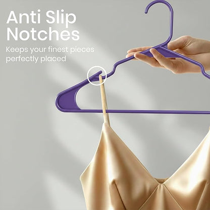 Utopia Home - Plastic Hangers 50 Pack - Space Saving Clothes Hanger - Durable and Strong Closet Organizers and Storage Makes It Ideal Stocking Stuffers or Apartment or Dorm Room Essentials (Purple)