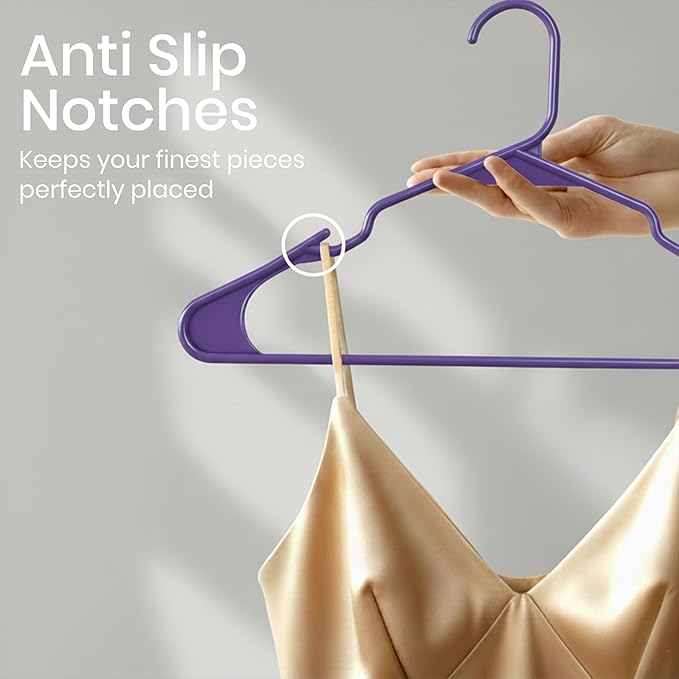 Utopia Home - Plastic Hangers 30 Pack - Space Saving Clothes Hanger - Durable and Strong Closet Organizers and Storage Makes It Ideal Stocking Stuffers or Apartment or Dorm Room Essentials (Purple)