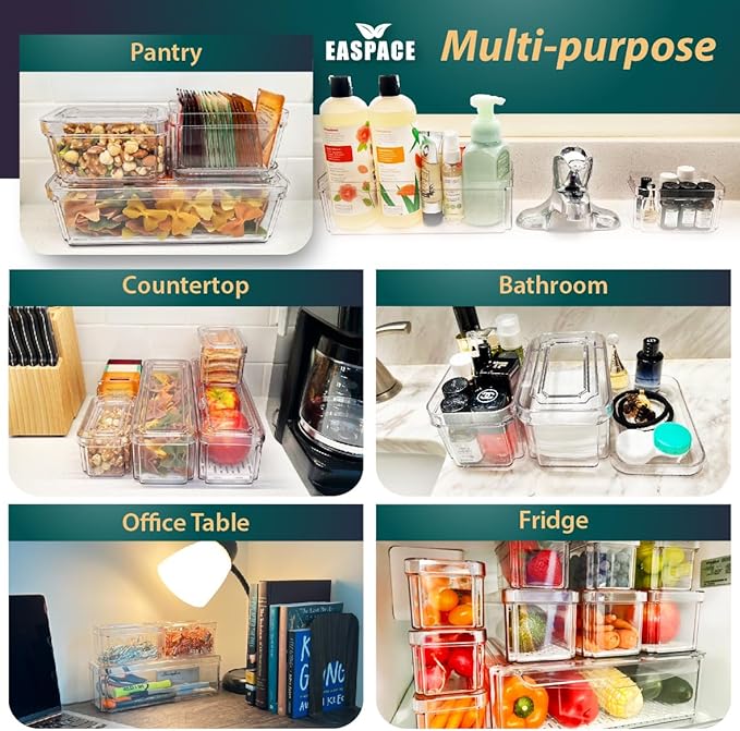 10-Pack Clear Fridge Organizer Bins with Lids & Drainage Holes, Stackable Container Set, BPA-Free Plastic Refrigerator Storage Containers for Food, Fruits, Vegetables, Meats (Multi-Purpose)