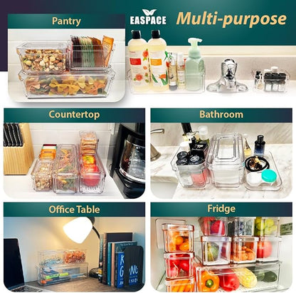 10-Pack Clear Fridge Organizer Bins with Lids & Drainage Holes, Stackable Container Set, BPA-Free Plastic Refrigerator Storage Containers for Food, Fruits, Vegetables, Meats (Multi-Purpose)