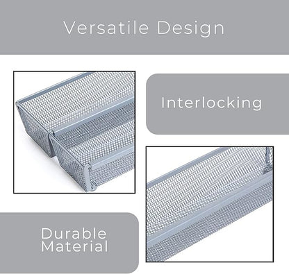 Smart Design Drawer Organizer - (12 x 3 Inch) - Steel Metal Mesh Tray - w/ Interlocking Arm Connection - Utensils, Silverware, Organization - Kitchen [Silver]