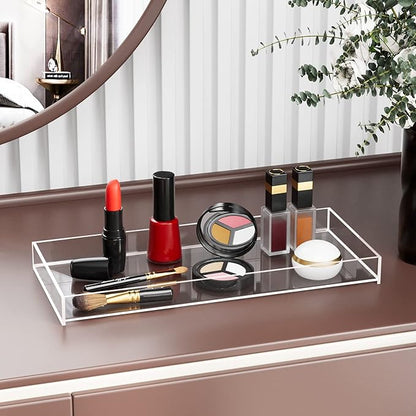 MaxGear Acrylic Vanity Tray, Clear Bathroom Storage Tray for Countertop, Toilet Tank, and Bathtub – Perfect Organizer for Perfume, Soap, Towels, Tissue, Candles, and Plants, 11.8 × 5 × 1.2 Inches