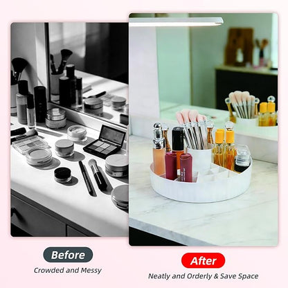 360° Rotating Makeup Perfume Organizer Cosmetic Storage for Skincare,Perfume,Lipstick & Makeup Brushes, Countertop Vanity Organizer (White)