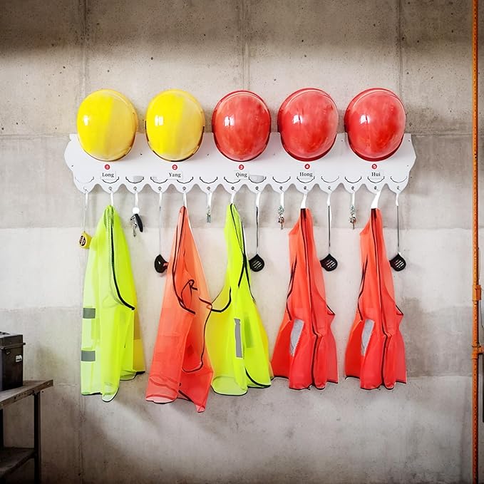 Wall Mounted Hard Hat Rack Hanger Hook Safety Helmet Holder Organizer, Construction Worker Hard Hat Fixer Placement helmet Hanging Fall Protection Rack, for Workshop Office resting Room Lounge