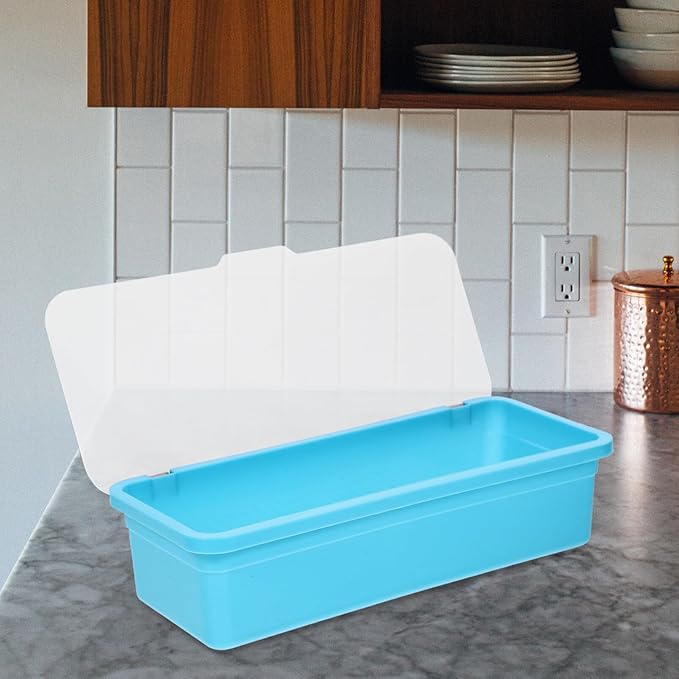 VOSAREA Plastic Cutlery Organizer Tray Lid Kitchen Utensil Storage Transparent Design for Easy Visibility Non- Base for Countertop Use