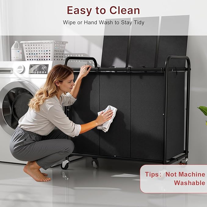 180L Laundry Sorter 3 Section – Heavy Duty Rolling Laundry Basket with Lockable Wheels and Lid, 3 Large Separate Removable Bags, Laundry Hamper Cart for Laundry Room Organizer