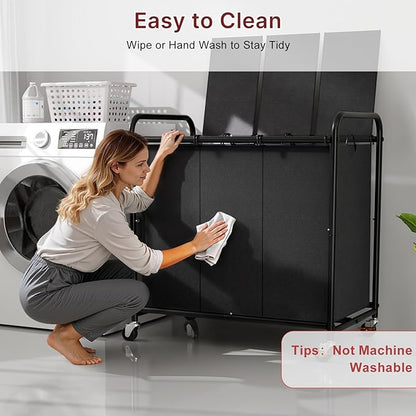180L Laundry Sorter 3 Section – Heavy Duty Rolling Laundry Basket with Lockable Wheels and Lid, 3 Large Separate Removable Bags, Laundry Hamper Cart for Laundry Room Organizer