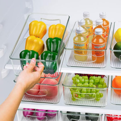 Set Of 8 Stackable Pantry Organizer Bins, Clear Plastic Storage Bins for Home Edit Fridge Cabinet Organizing Storage Containers (4 Large and 4 Medium)
