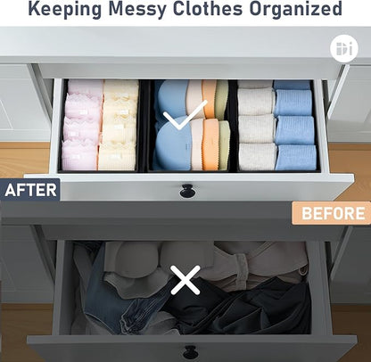 DIMJ Drawer Organizer Clothes - Underwear Organizer Sock Closet Organizers and Storage Box Dresser Organizer, Drawer Dividers for Baby Clothes, Bra, Socks, Belt, Tie, Set of 9, Black