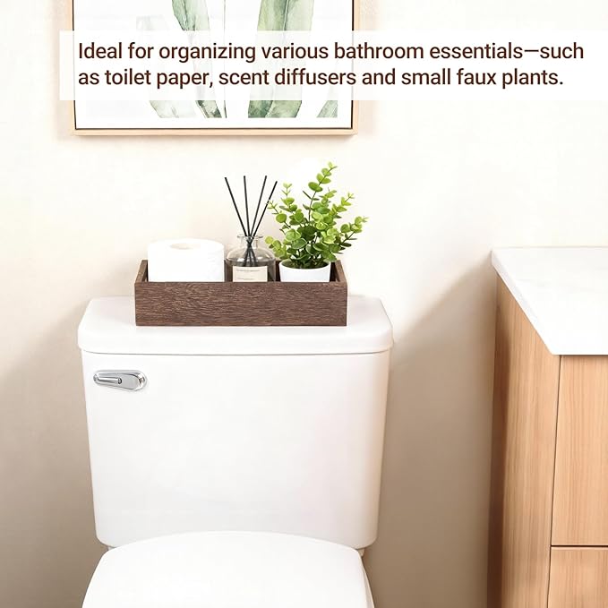 Mkono Bathroom Basket Wood Toilet Paper Storage Basket with Handle for Organizing, Farmhouse Tank Topper Tray, Rustic Home Decor for Shelf, Countertop, Bedroom, Livingroom, Kitchen, Brown