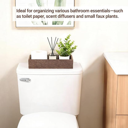 Mkono Bathroom Basket Wood Toilet Paper Storage Basket with Handle for Organizing, Farmhouse Tank Topper Tray, Rustic Home Decor for Shelf, Countertop, Bedroom, Livingroom, Kitchen, Brown