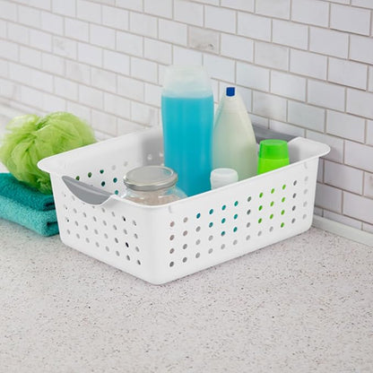 Sterilite 24-Pack Medium Ultra Basket, Open Top Plastic Storage Organizer, White - Classic Baskets for Organizing Countertops, Pantry Shelves, Kitchen Cabinets, Laundry Rooms or Home Offices