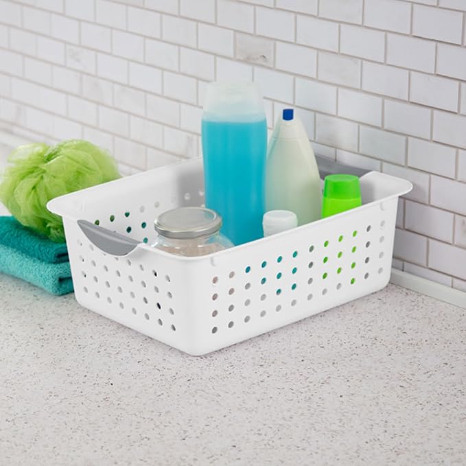 Sterilite 18-Pack Medium Ultra Basket, Open Top Plastic Storage Organizer, White - Classic Baskets for Organizing Countertops, Pantry Shelves, Kitchen Cabinets, Laundry Rooms or Home Offices