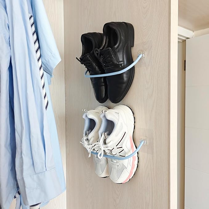 6 Pack Wall Mounted Shoe Rack with Sticky Hanging Strips, Wall Shoe Rack for RV camper, Small Space Shoes Holder for Door Shoes organizer Shelf No Drilling