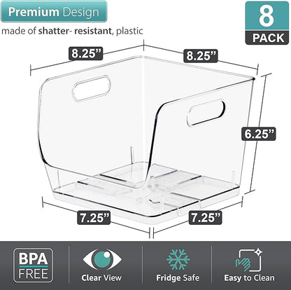 Sorbus Stackable Storage Bins Open Front, Clear Stackable Storage Bins, Pantry Bins for Storage and Organization, Acrylic Stackable Bins for Kitchen, Clear Pantry Organizer Bins (Medium Sqware 8 Pack)