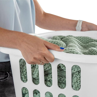 Sterilite 24-Pack Rectangular Laundry Basket, Plastic Clothes Hamper, 1.5 Bushel, White - Dirty Clothing Storage Organizer with Handles for Bedroom, Bathroom, and Closet