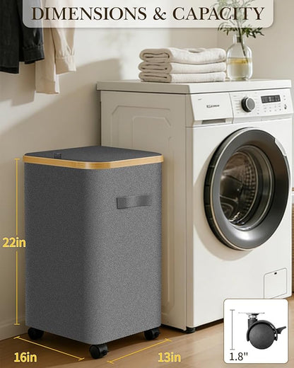 Laundry Hamper with Wheels, 75L Large Clothes Hamper with Removable Inner Bag, Collapsible Dirty Clothes Basket for Dorm, Rolling Dirty Clothes Basket for, Bedroom, Bathroom, Laundry Room
