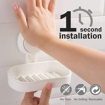 HOME&I Suction Cup Soap Dish Holder – Strong Vacuum Suction, Waterproof, Self-Draining Soap Dish for Shower, Bathroom, Kitchen Sink – No Drilling, Reusable (1 Pack)