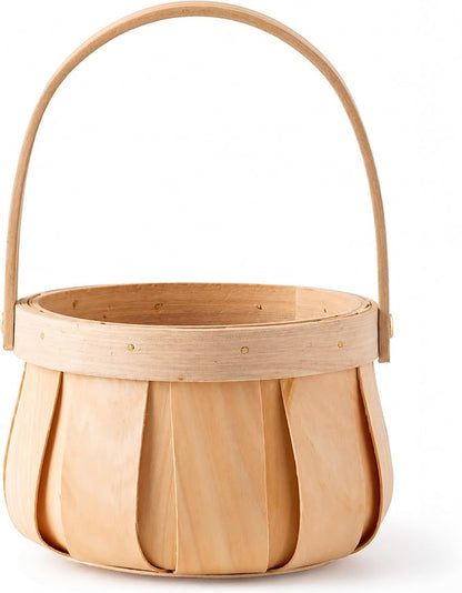 Small Round Natural Woodchip Wooden Decorative Storage Basket with Handle