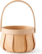 Small Round Natural Woodchip Wooden Decorative Storage Basket with Handle