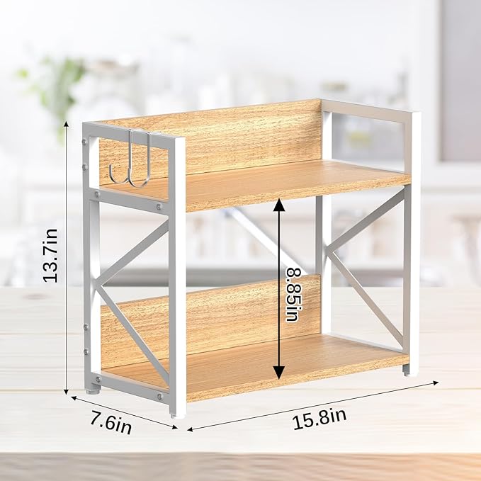 RUILALIFE Kitchen-Countertop-Organizer-Shelf, 2 Tier Coffee Bar Station Organizer for Counter,Wooden Spice Rack Shelf, Space Saving Desk Shelving Riser Unit, Coffee Bar Accessories (Maple, Large)