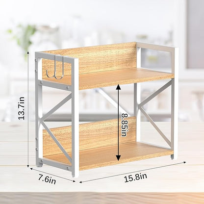 RUILALIFE Kitchen-Countertop-Organizer-Shelf, 2 Tier Coffee Bar Station Organizer for Counter,Wooden Spice Rack Shelf, Space Saving Desk Shelving Riser Unit, Coffee Bar Accessories (Maple, Large)