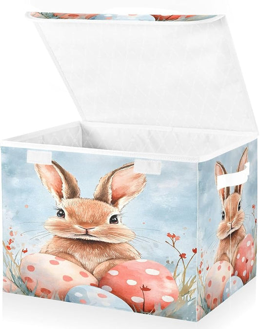 senya Easter Baskets Collapsible Storage Bins with Lids, Easter Rabbit Bunny K Storage Boxes Clothes Baskets for Organizing