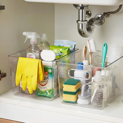 4 Pack Clear Stackable Storage Bins with Lids, Large Plastic Pantry Organizers and Storage Containers for Kitchen Cabinet, Fridge, Closet, Bathroom - BPA-Free Home Organization Must Haves