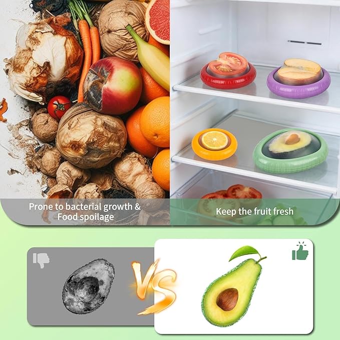 Avocado Saver Set of 4 Silicone Stretch Food Storage Pods, Reusable Produce Saver Containers for Fridge,Onion Keeper Lemon Tomato Vegetable Fresh Keeper