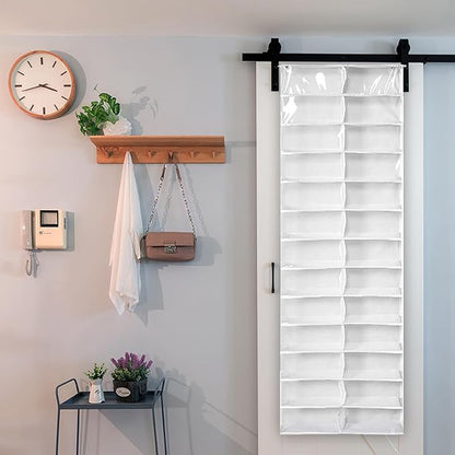 Over the Door Sweatshirt Organizer Hanging Clear Door Shoe Organizer with 26 Pocket Foldable Heavy Duty Toy Storage for Home