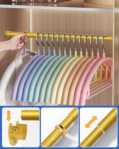 Closet Rods for Hanging Clothes - Heavy Duty, Length Adjustable (#1 Gold, 66.5" - 76")