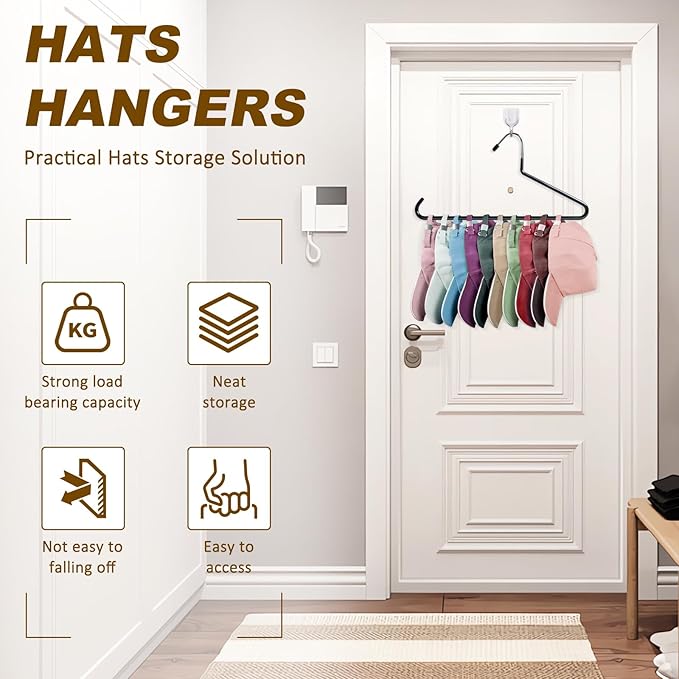 Hat Organizer for Baseball Caps - Hat Hangers for Closet - Stainless Steel Hat Rack - Cap Holder Hat Storage Holds Caps - Birthday Gifts for Men & Women (4)