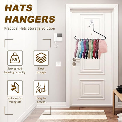 Hat Organizer for Baseball Caps - Hat Hangers for Closet - Stainless Steel Hat Rack - Cap Holder Hat Storage Holds Caps - Birthday Gifts for Men & Women (4)