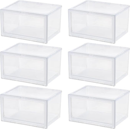 IRIS USA Stackable Shoe Display Box with Flip Up Door, 6-Pack, Sturdy Shoe Organizer Container with Side Display for High-Top Sneakers, Closet Under Bed and Entryway Storage, Clear