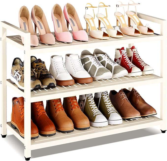 3-Tier Heavy Duty Metal Shoe Rack, 200 lbs Load Capacity Shoe Organizer with Reinforced Steel Tubes, No-Wobble Free Standing Shoe Shelf for Entryway, Closet, Bedroom, Dorm – Easy Assembly, Black